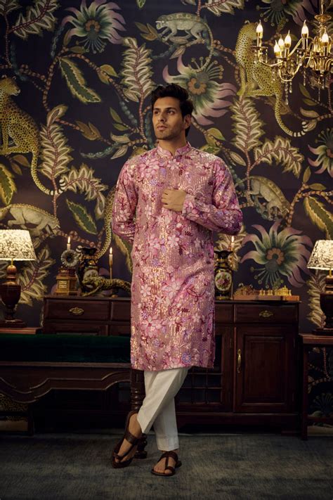 Pink Floral sequined kurta