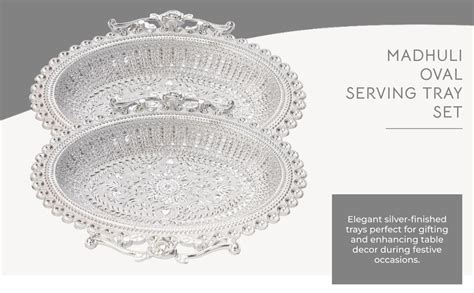 Madhuli Oval Shape Serving Tray Traditional Design Silver Finish ...