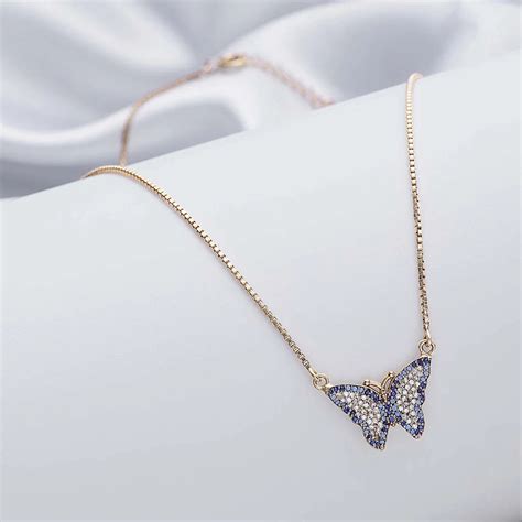 Pure 925 Silver Butterfly Necklace Gold Finish with CZ
