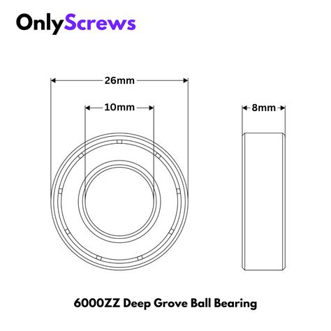 6000 ZZ - Deep Groove Ball Bearing (ID:10mm OD:26mm T:8mm) – OnlyScrews