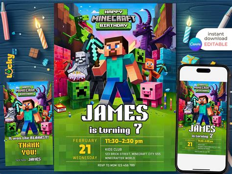 Editable Minecraft Birthday Invitation, Minecrafter Birthday Invitation ...