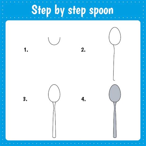 Step by step drawing spoon kitchen utensil | Premium Vector