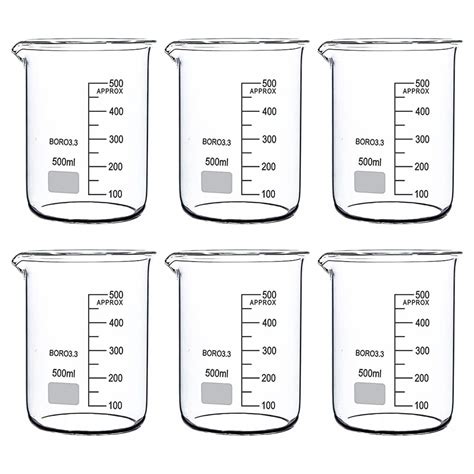 GLAB Borosilicate Glass Beaker 500ml – Set of 6 | Heat-Resistant ...
