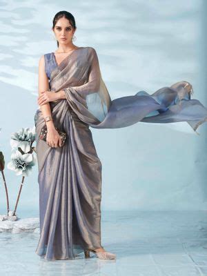 Buy Tikhi Imli Blue And Copper Colored Two Tone Chiffon Saree With ...