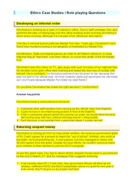 CASE Studies ON BE - GHJGH - Disobeying an informal order DevAnand is ...