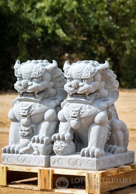 Stone Foo Dogs or Shishi Guardian Lions Statues Hand Carved Perfect for ...