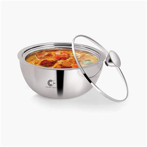Buy CROWN CRAFT Silver Solid Stainless Steel Curry Server Casserole ...