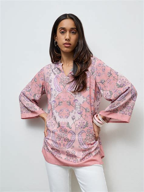 Buy Utsa Dusty Pink Argyle Printed Tunic from Westside