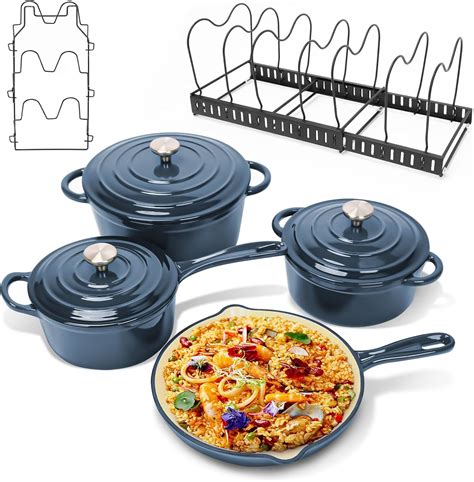 Amazon.com: Uniflasy Enameled Cast Iron Cookware Set, 9-Piece Set ...