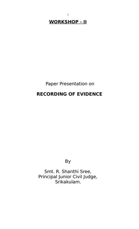 Recording of Evidence and Its Legal Implications - Workshop II - Studocu