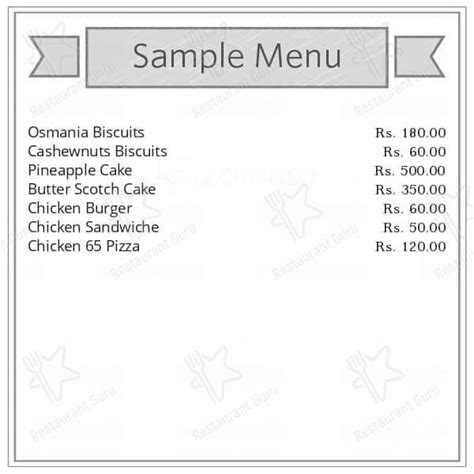 Menu at MS Bakery, Hyderabad, 8FP2+P8P