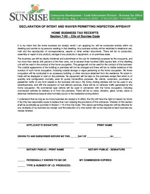 Fillable Online DECLARATION OF INTENT AND WAIVER PERMITTING INSPECTION ...