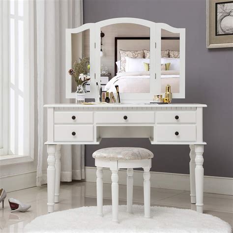 Amazon.com: Unihome Vanity Makeup Table with Tri Folding Mirror Bedroom ...