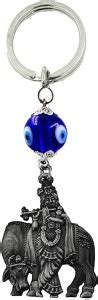 AFH Lord Krishna with Cow Idol Evil Eye Religious Grey Keychain for Men ...