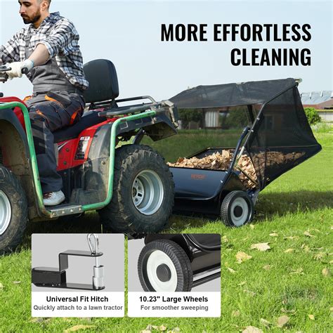 VEVOR Lawn Sweeper Tow Behind Leaf Yard Collector 50" 26 Cu. Ft ...