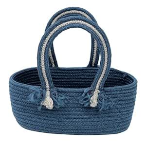 Ariya 14" Blue Woven Cotton Rope & Jute Basket with Lid, Kids Toy ...