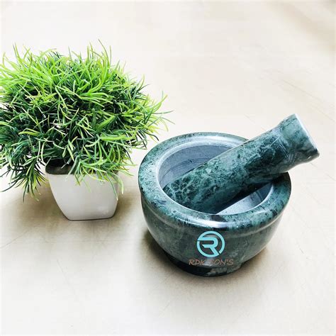 RDK SON'S® Natural Green Mable Mortar & Pestle Set, Ayurvedic Medicine ...