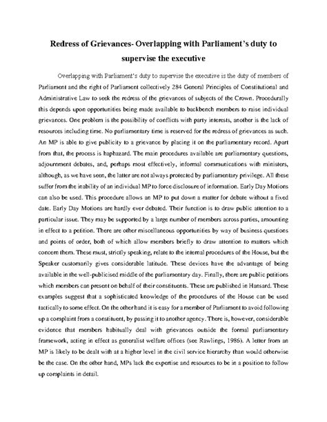 Redress of Grievances- Overlapping with Parliament’s duty to supervise ...