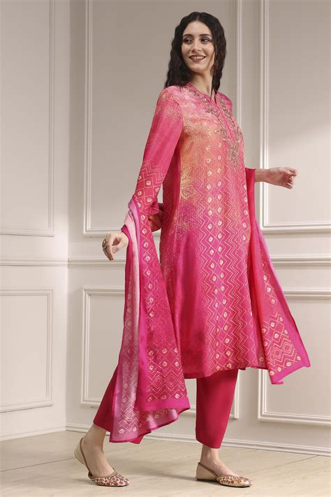 Buy Pink Printed Straight Suit Set Online at Biba India