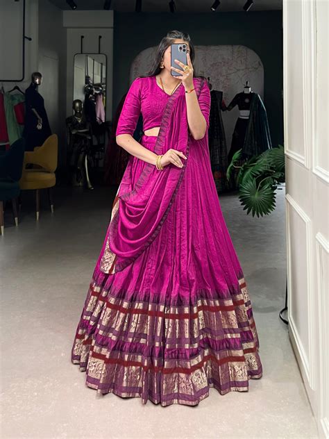 Rava Pink Color Pure Chanderi Zari Weaving Half Saree Lehenga – Trinari