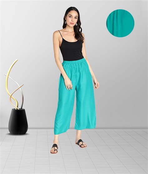 Women’s Heavy Rayon Solid Plain Free Size Palazzo (Turquoise) – Fabclub