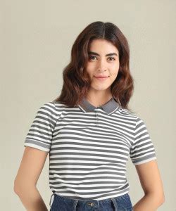 VIMAL JONNEY Striped Women Polo Neck Grey T-Shirt - Buy VIMAL JONNEY ...