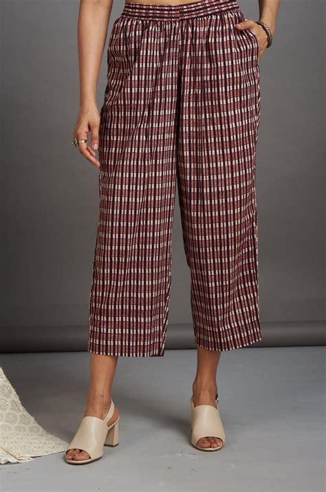 comfort fit ankle length narrow pants - red & ajrakh - maati crafts
