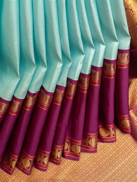 Blue and purple rettai pettu pure zari Kanchipuram silk saree | Clio Silks