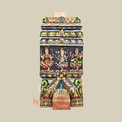24.5" Horizontal Handmade Wooden Kavadi Featuring Goddess Lakshmi, Lor