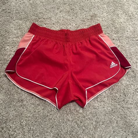 Red lightly worn adidas shorts - Depop