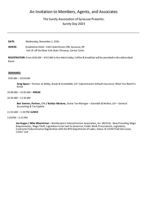 Fillable Online Surety Day 2023 Invitation Fax Email Print - pdfFiller