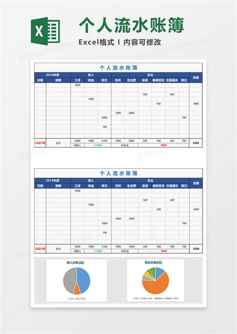 简约公司收支流水账明细表模版Excel模板下载_熊猫办公