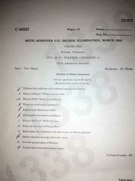 6th Sem Polimer Chemistry 2023 - Polymer chemistry - Studocu