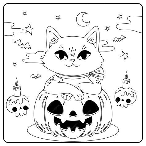 Premium Vector | Halloween cat coloring pages for kids