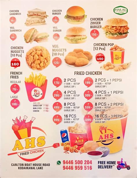 Menu at AHS Fried Chicken, Kodaikanal
