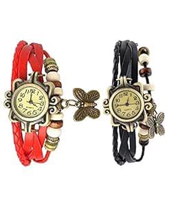 Pappi-Haunt Combo of 2 Trendy Black & Red Leather Vintage Bracelet ...