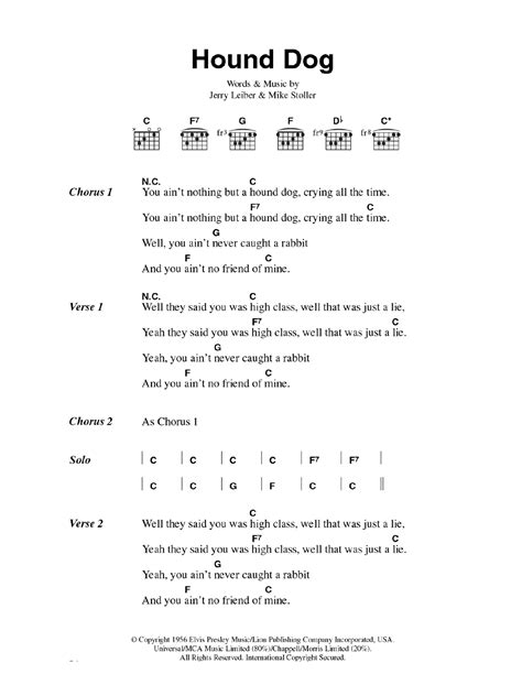 Hound Dog by Elvis Presley Sheet Music for Guitar Chords/Lyrics at ...