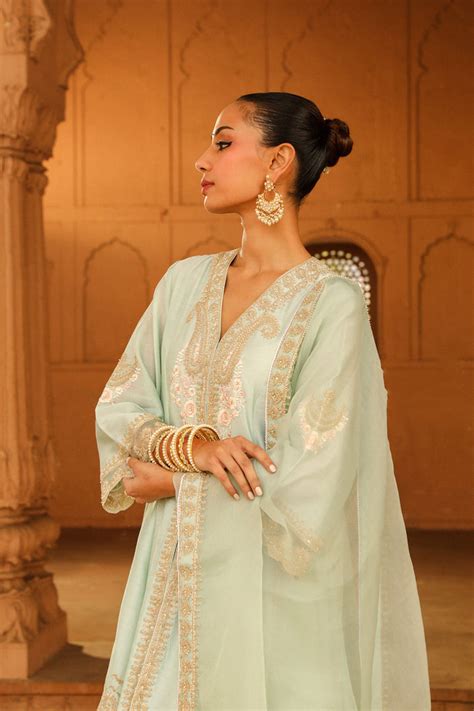 Fajr - Misty Green Pure Silk Short Anarkali Kurta Set | Sheetal Batra