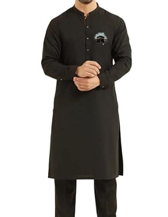 Buy Traditional Black Cotton Kurta for Men, Mandarin Collar, Full ...