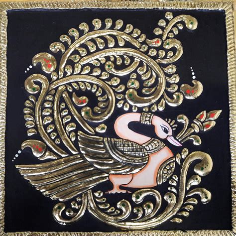 Golden Peacock | Tanjore Traditional Artwork by Sanjay Tandekar