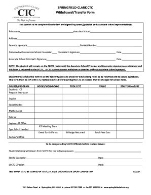 Fillable Online SPRINGFIELD-CLARK CTC WithdrawalTransfer Form Fax Email ...