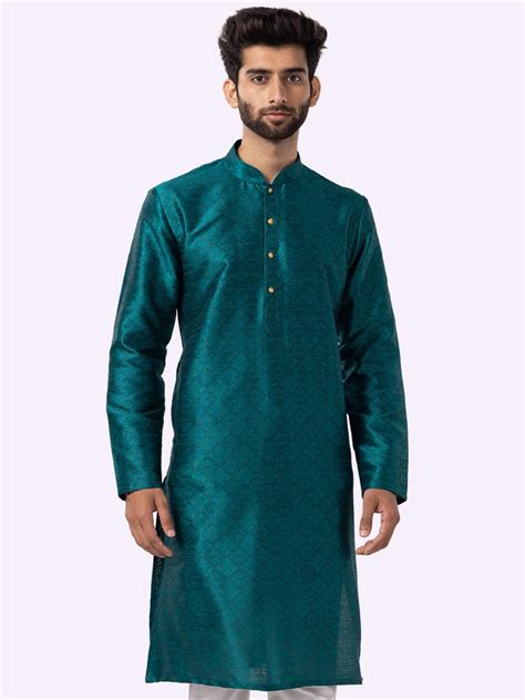Deep Green Printed Cotton Silk Blend Kurta for Men – The Kurta Company