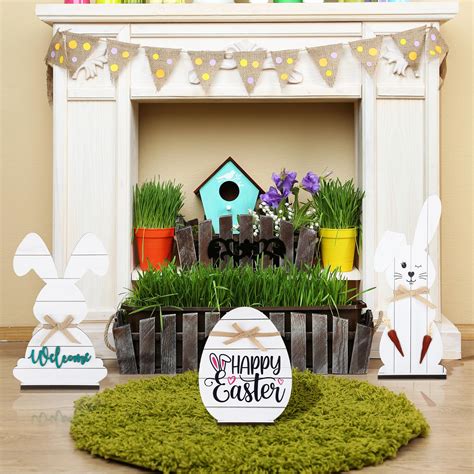 3 Pcs Easter Decorations Outdoor Easter Porch Standings Large Wooden ...