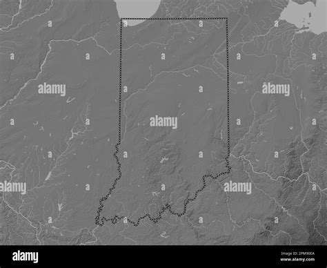 Indiana, state of United States of America. Bilevel elevation map with ...
