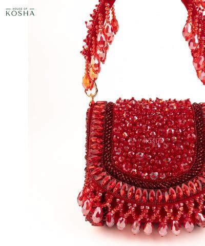 Josy Red Suede Embellished Mini Bag - House of Kosha