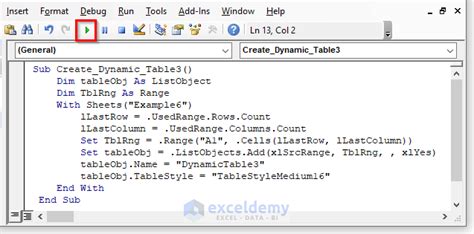 Image result for Excel VBA Create Table Dynamic Range