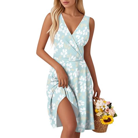 WULMLEO Summer Wrap Dresses for Women 2025 V Neck Knee Length ...