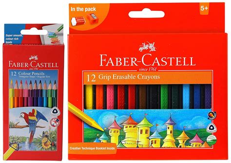 Faber Castell Triangular Colour Pencils - Pack of 12 Grip Erasable ...