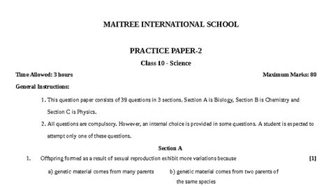 Class 10 Science Practice Paper-2 (MAITREE INTERNATIONAL SCHOOL) - Studocu