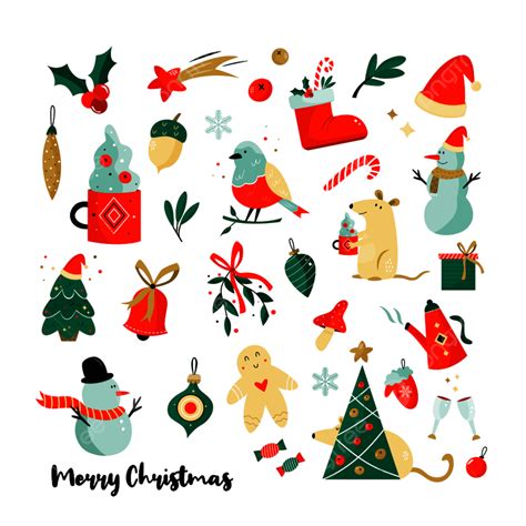 Christmas Elements Set Vector Art PNG, Set Of Christmas Holiday ...